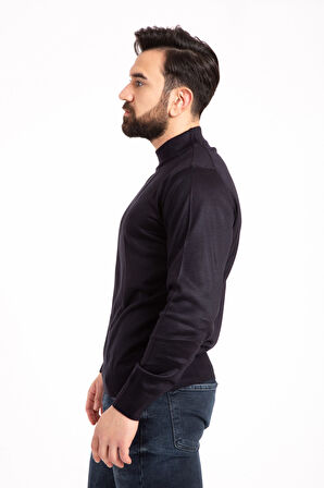 Erkek İnce Yün Triko Örgü Regular Kalıp Baba Yarım Balıkçı Yaka Boğazlı Kazak Bluz 5140