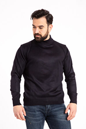 Erkek İnce Yün Triko Örgü Regular Kalıp Baba Yarım Balıkçı Yaka Boğazlı Kazak Bluz 5140