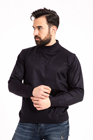 Erkek İnce Yün Triko Örgü Regular Kalıp Baba Yarım Balıkçı Yaka Boğazlı Kazak Bluz 5140