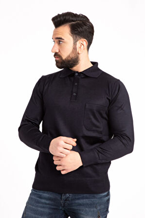 Erkek İnce Yün Triko Örgü Regular Kalıp Polo Yaka Baba Kazak Bluz 5015