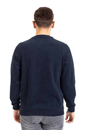 Erkek Klasik Regular Kalıp Pamuklu Selanik Yuvarlak Yaka Sweatshirt 1111-Lacivert