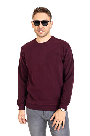 Erkek Klasik Regular Kalıp Pamuklu Selanik Yuvarlak Yaka Sweatshirt 1111-Bordo