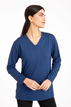 Kadın Orta Yaş ve Üzeri Dört Mevsim V Yaka Rahat Kalıp Likralı Viskoz Anne Penye Bluz 140