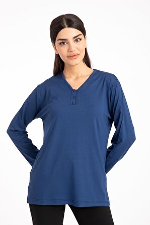 Kadın Orta Yaş ve Üzeri Dört Mevsim V Yaka Rahat Kalıp Likralı Viskoz Anne Penye Bluz 140