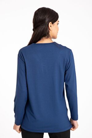 Kadın Orta Yaş ve Üzeri Dört Mevsim V Yaka Rahat Kalıp Likralı Viskoz Anne Penye Bluz 140