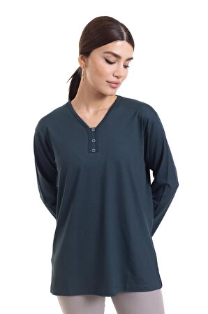 Kadın Orta Yaş ve Üzeri Dört Mevsim V Yaka Rahat Kalıp Likralı Viskoz Anne Penye Bluz 140