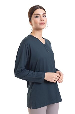 Kadın Orta Yaş ve Üzeri Dört Mevsim V Yaka Rahat Kalıp Likralı Viskoz Anne Penye Bluz 140