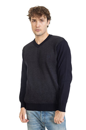 Erkek Orta Yaş ve Üzeri Sıkı Dokuma Triko Örgü Akrilik Kışlık Baba V Yaka Kazak 2060