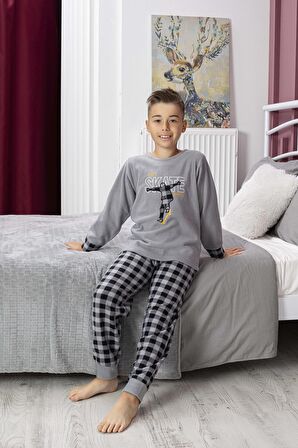 Yeni Sezon Sonbahar/Kış Erkek Çocuk Skate Desenli Polar Pijama Takımı 4515