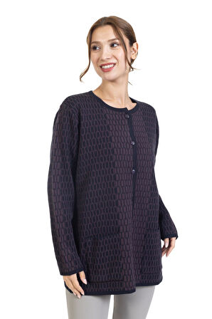 Yeni Sezon Kadın Triko Örgü Sıkı Dokuma Düğmeli Zincir Desenli Anne Kışlık Hırka 8086