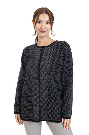 Yeni Sezon Kadın Triko Örgü Sıkı Dokuma Düğmeli Zincir Desenli Anne Kışlık Hırka 8086