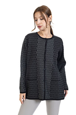 Yeni Sezon Kadın Triko Örgü Sıkı Dokuma Düğmeli Zincir Desenli Anne Kışlık Hırka 8086