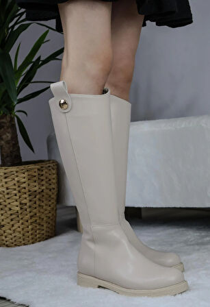 Kadın Milano Diz Boyu Çizme  krem