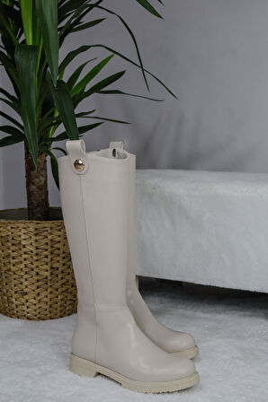 Kadın Milano Diz Boyu Çizme  krem