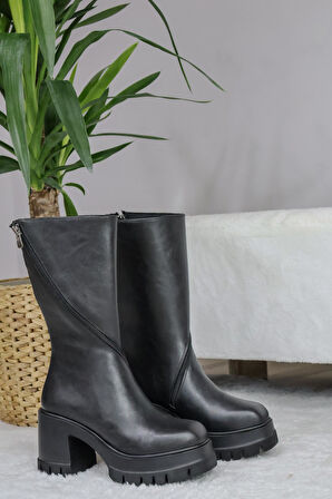 Kadın Liva Siyah Cilt Döner Fermuarlı Bot  siyah