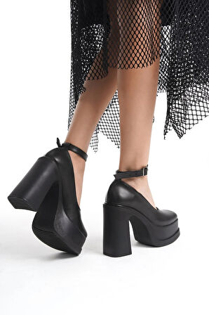 Kadın Della Bilekten Bağlamalı  (12cm) Platform Topuklu Ayakkabı  siyah