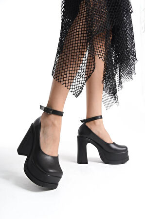 Kadın Della Bilekten Bağlamalı  (12cm) Platform Topuklu Ayakkabı  siyah