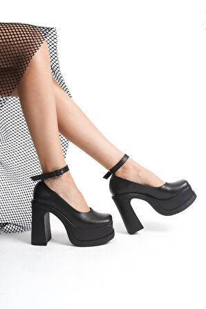 Kadın Della Bilekten Bağlamalı  (12cm) Platform Topuklu Ayakkabı  siyah