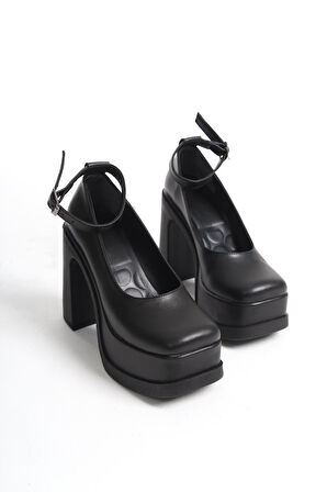 Kadın Della Bilekten Bağlamalı  (12cm) Platform Topuklu Ayakkabı  siyah