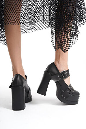 Kadın Viva Iki Toka Baletli (12 Cm ) Platform Topuklu Ayakkabı  siyah cilt