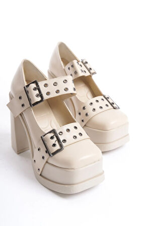 Kadın Viva Iki Toka Baletli (12 Cm ) Platform Topuklu Ayakkabı  krem