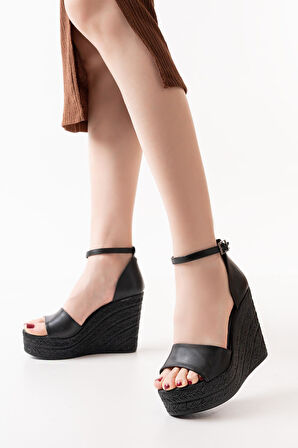 Kadın Dolgu Topuklu  Ayakkabı Rahat Yüksek Topuklu (11cm)  siyah