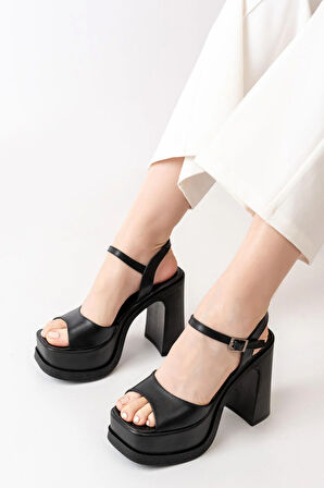 Kadın Tek Bantlı (12cm) Platformlu Topuklu Ayakkabı  siyah