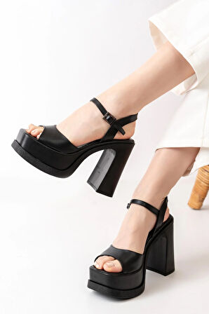 Kadın Tek Bantlı (12cm) Platformlu Topuklu Ayakkabı  siyah
