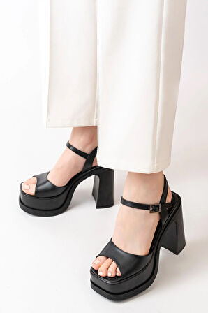 Kadın Tek Bantlı (12cm) Platformlu Topuklu Ayakkabı  siyah