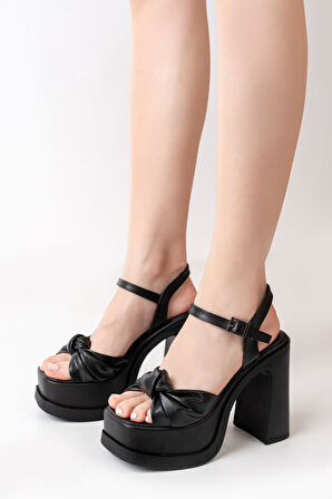 Kadın Fiyonk Bantlı (12cm) Platformlu Topuklu Ayakkabı  siyah