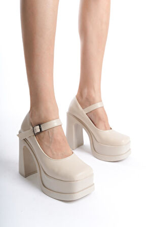 Kadın Viva Tek Baletli  (12 cm ) Platform Topuklu Ayakkabı  krem