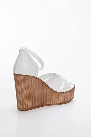 Kadın Verla Çapraz Bant Yüksek Topuklu Dolgu Taban Ayakkabı