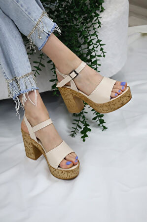 Kadın Adara Tek Bant Platformlu Ayakkabı (10 cm)  Bej