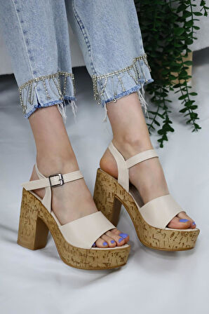 Kadın Adara Tek Bant Platformlu Ayakkabı (10 cm)  Bej