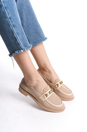 Kadın Eyzy Nut Triko Tokalı Lofer Mokosen Babet Ayakkabı