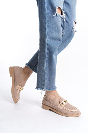 Kadın Eyzy Nut Triko Tokalı Lofer Mokosen Babet Ayakkabı