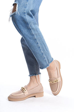 Kadın Eyzy Nut Triko Tokalı Lofer Mokosen Babet Ayakkabı