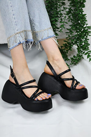 KADIN PARİS KALIN TABAN 9 CM ORTOPEDİK SANDALET  Siyah