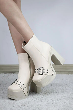 Kadın Latina12 Cm Platform Topuklu Fermuarlı Bot  Krem
