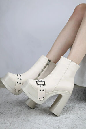 Kadın Latina12 Cm Platform Topuklu Fermuarlı Bot  Krem
