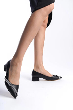 Kadın Valeri Siyah Yandan Taşlı Alcak Ökçe Abiye Valeri Ayakkabı