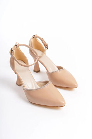 Kadın Mari Ten Taş Detaylı Bilekten Bağlamalı Topuklu Ayakkabı