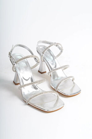 Kadın Barni Gümüş Taşlı 9 cm Topuklu Abiye Ayakkabı