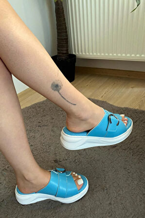 Kadın Reso Mavi Konfor Ortopedik Taban Tokalı Terlik 130