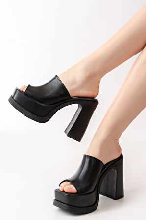 Kadın Geniş Bantlı (12cm) Ortapedik Platform Terlik  Siyah