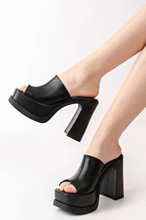 Kadın Geniş Bantlı (12cm) Ortapedik Platform Terlik  Siyah