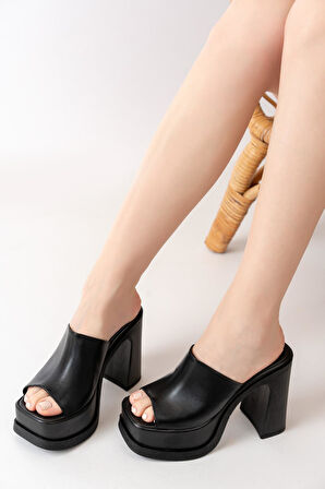 Kadın Geniş Bantlı (12cm) Ortapedik Platform Terlik  Siyah