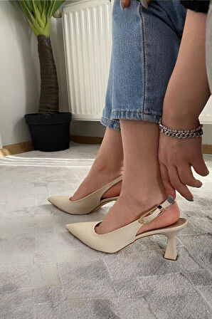 Kadın Motto Kıren Cilt Sivri Burun Arkası Acık 8 cm Topuklu Ayakkabı