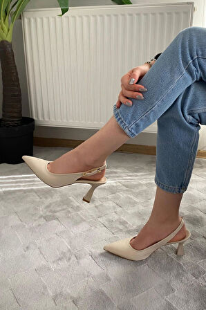 Kadın Motto Kıren Cilt Sivri Burun Arkası Acık 8 cm Topuklu Ayakkabı