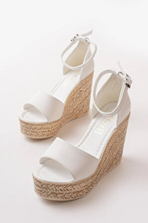 Kadın Dolgu Topuklu  Ayakkabı Rahat Yüksek Topuklu (11cm)  Beyaz